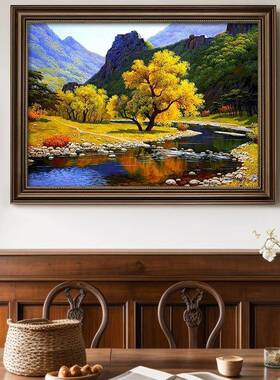 纯餐挂手绘油画客厅画美式奢风景画厅装F96H9JTM饰画轻感欧式大气
