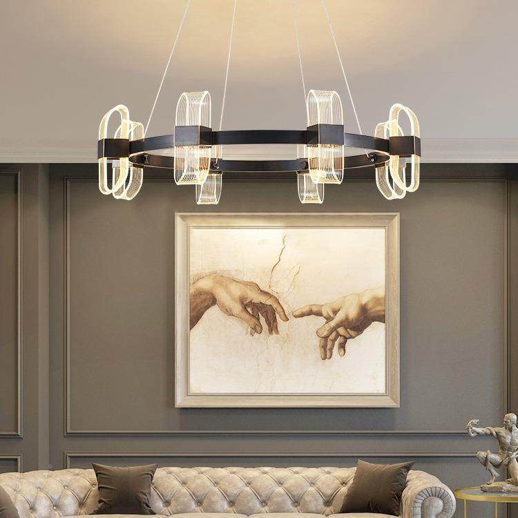 网红爆别吊灯客厅灯上下双层墅发光现代简约款方餐形灯88205全屋