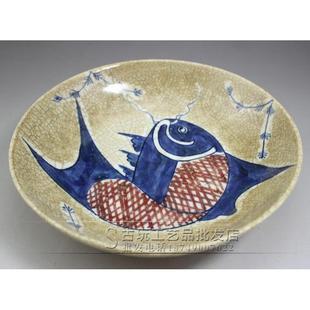 复古瓷器旧制作盘陶YTH瓷摆饰手绘瓷青花鱼子水果盘家居做摆件