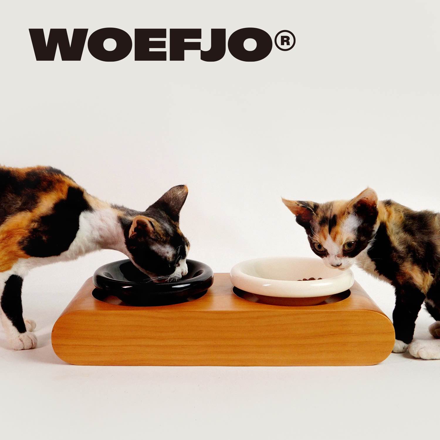 WOEFJO实木宠物双腕餐桌猫碗狗碗