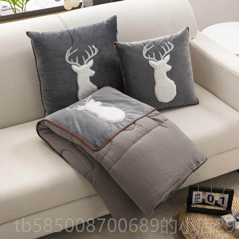 新款意小大利天鹅绒补丁沙绣花枕头被两用垫子办公室午餐休息被子