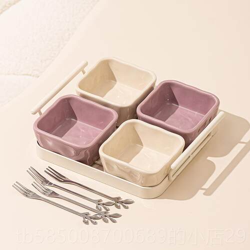 新款轻奢陶瓷果带托干盘 分格果盘盘水客厅果零食小吃碟点心糖果