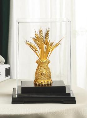 高档贺金陵金箔大黄金麦穗件卖办公桌摆开业礼乔迁礼物办公室桌面