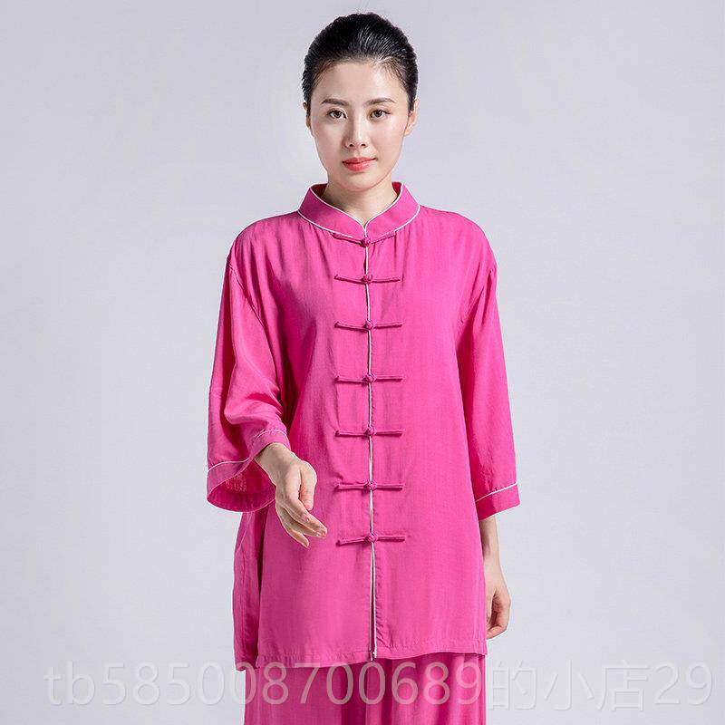 高档太极服女棉麻新款逸春季中袖太极夏拳服装练功服武飘术服八女