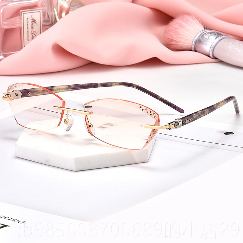 新款配眼镜眼框丝近视眼 镜女成品无螺无框架韩版钻石切边镜防辐