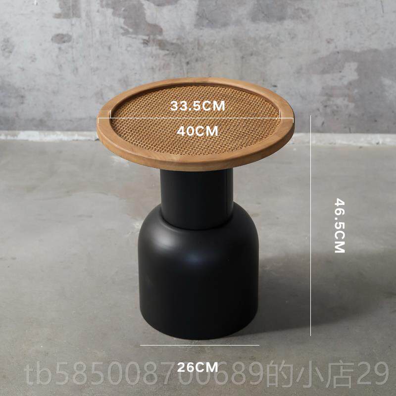 新款诧寂客厅沙风发艺边几古实木床头茶几中风铁角几复古小圆桌藤