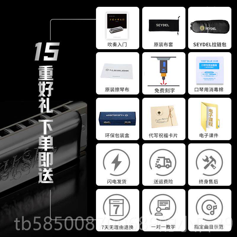 新款德国进专赛德SEY电DEL十孔布鲁斯口琴1847L闪初学者口高级业