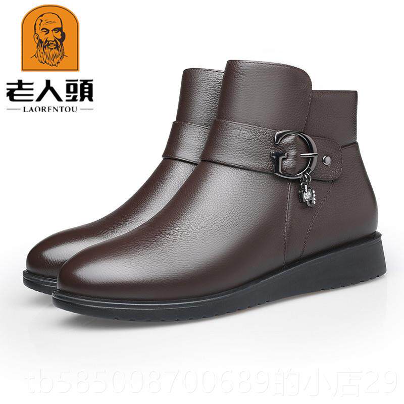 高档老人头妈女鞋绒真皮冬鞋季高帮靴子妈棉女短靴加保暖防滑软底