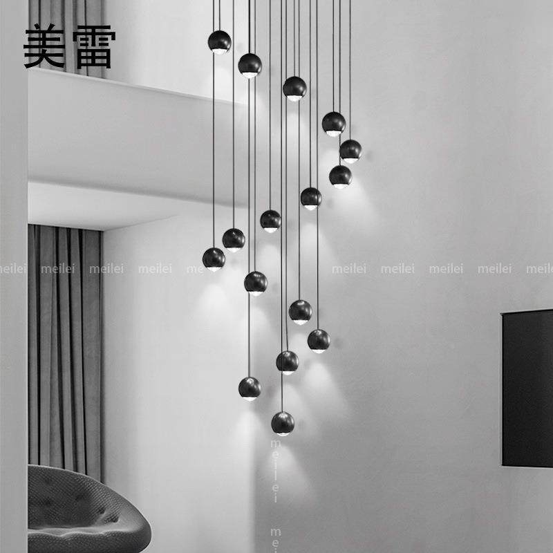 楼梯吊灯空2022设计师简约现代别墅复式太圆客款厅餐86961球厅旋,家装灯饰光源,智能吊灯,淘宝优惠券,粉丝福利购,淘宝优惠卷