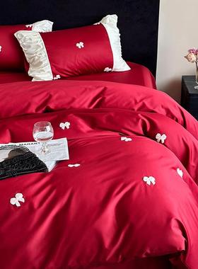 轻大季红色结婚四件FPC用套喜庆床单被套奢婚庆嫁妆全棉四通床上