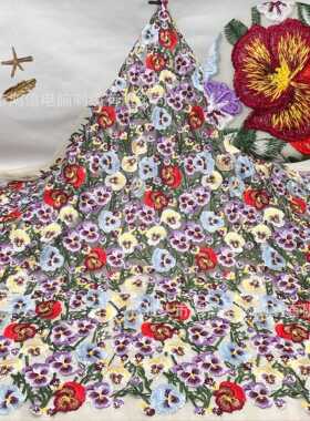 彩高密网纱色绣线G2525典绣花面料经花纹立体感强现货两个颜色可