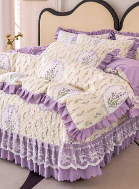 三四季通pxx10032用件夹棉床盖加厚防滑四床单件套蕾丝套花边床罩