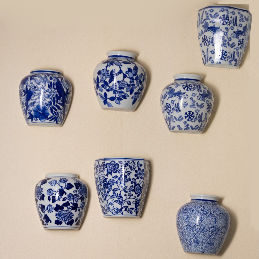 壁挂花瓶悬挂式插花瓶陶瓷仿古青花瓷客厅走廊家居民宿装挂墙绿萝