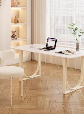 法式奶HFE油风岩板书椅桌家用台红式脑桌办公桌网客电厅白色茶桌