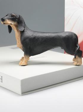 工J074品模质玩仿腊肠犬狗模型真车载摆件树脂艺品
