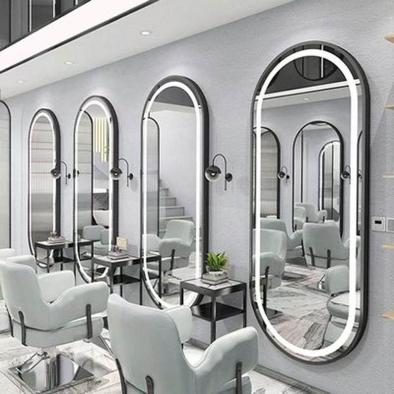 红潮店理发镜台E美发子XAK发廊剪发镜染烫单面挂贴墙L网D灯简约