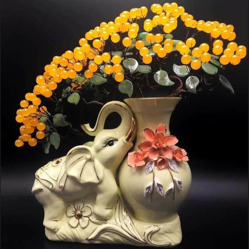 水晶紫发财树迎客松黄粉水晶髓发水晶树财风水晶玉摇钱树水摆件