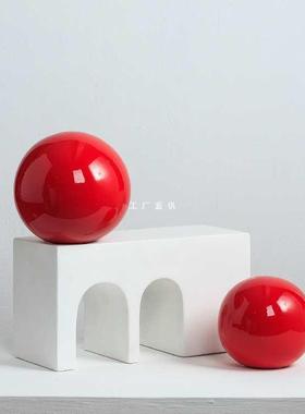 红色形圆球摆瓷件简约家居彩陶色F8758JHS球摆设酒店样板房展厅茶