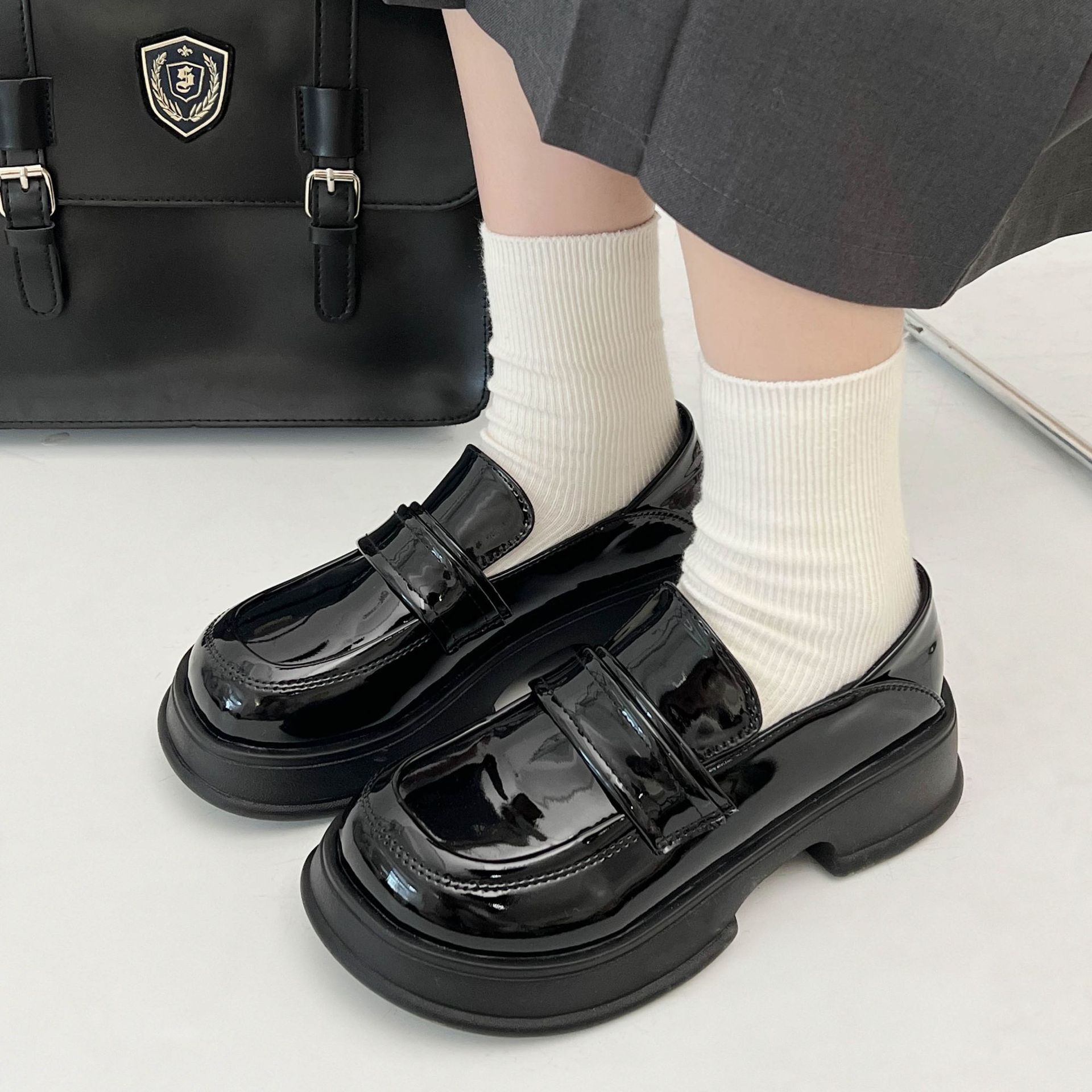 乐福鞋女夏季日系JK鞋子制服鞋百搭黑色复古英伦风小皮鞋厚底脚蹬
