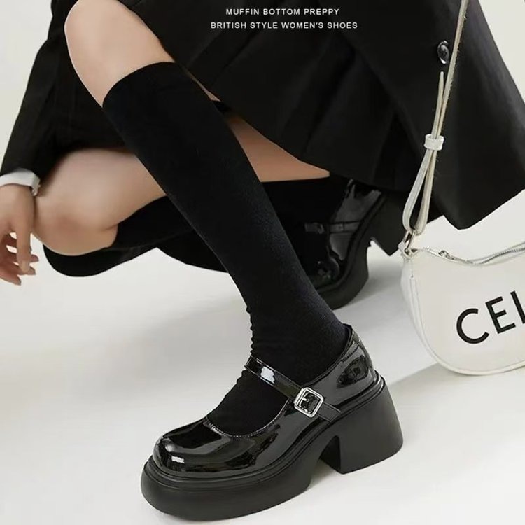 栗原熊复古玛丽珍鞋厚底小皮鞋2025春秋真皮高跟学院风制服jk鞋子