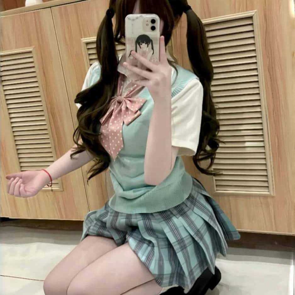 小田町jk学院风针织衫V领背心马甲校供感穿搭百搭新款璃海百褶裙