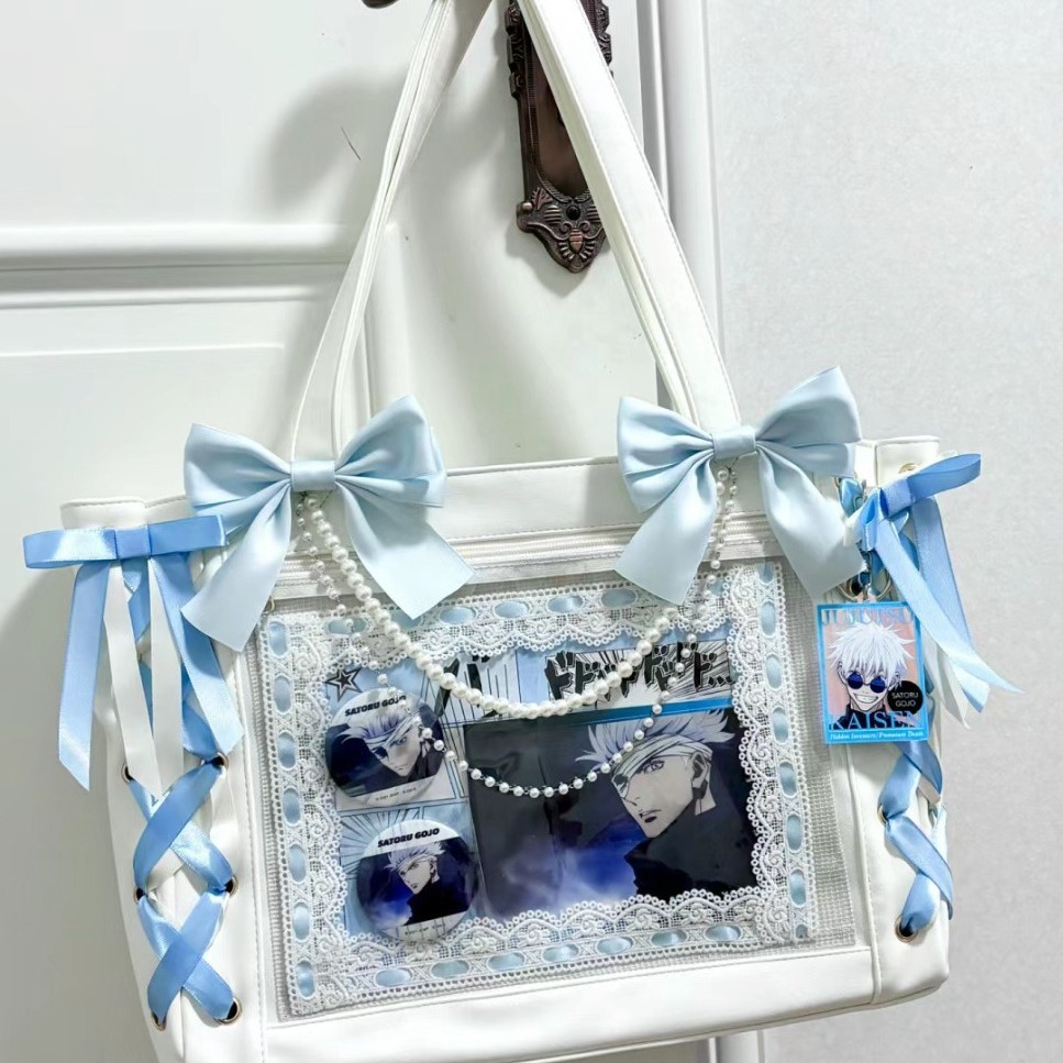 原创痛包单肩二次元丝带痛大容量大食量托特包吧唧谷子包高颜值