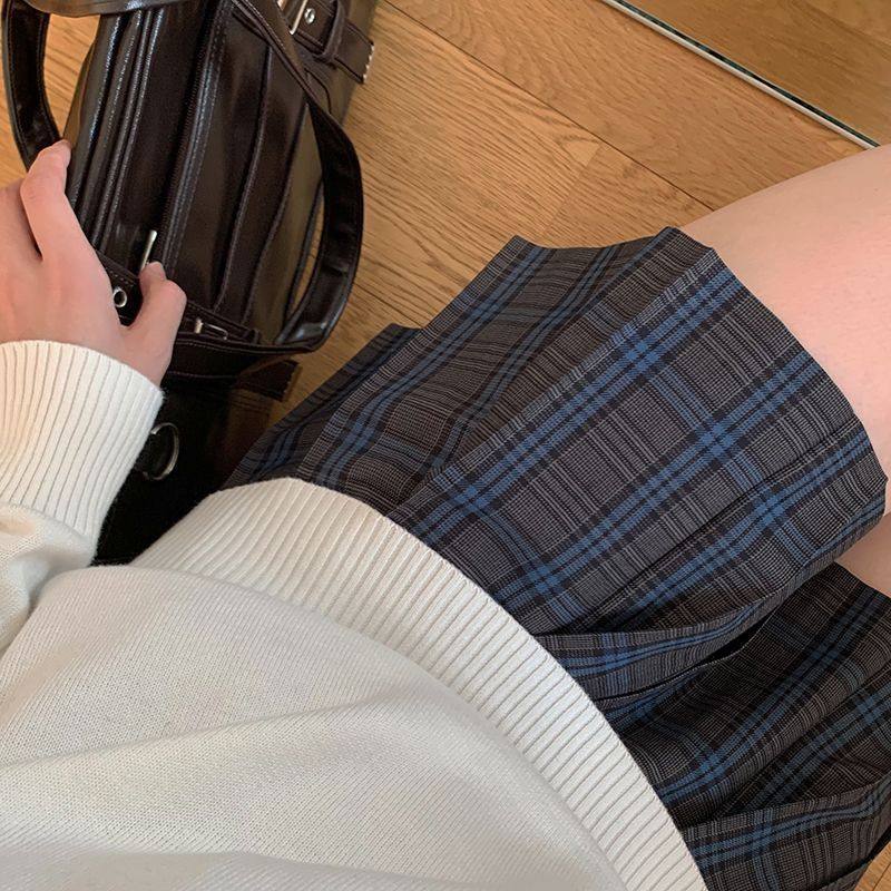 花千猪新品 可可栗格裙 jk制服校供感a字型百褶裙棕格百搭款jk裙