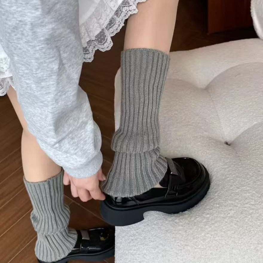 purple guys白色针织袜套女春秋日系显瘦jk辣妹毛线y2k堆堆小腿套