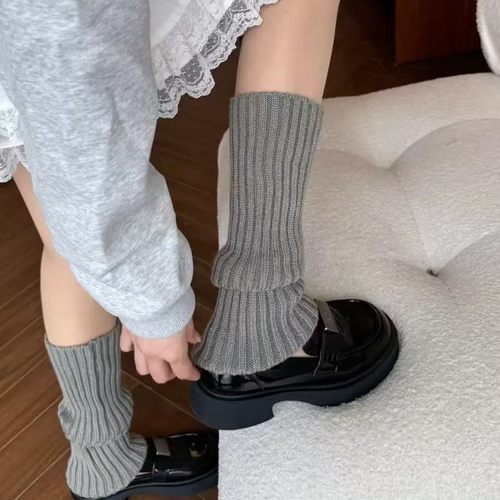 purple guys白色针织袜套女春秋日系显瘦jk辣妹毛线y2k堆堆小腿套