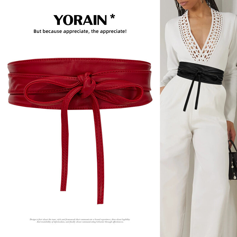 羊皮绑带腰封女士外搭大衣洋装腰带收腰装饰配裙子皮带真皮双圈