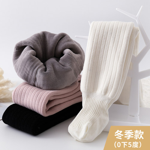 女童打底裤外穿加绒加厚纯色跳舞袜棉质婴儿大PP秋冬款保暖连裤袜