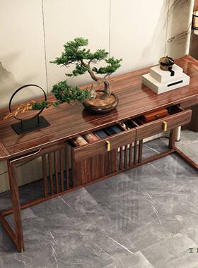 乌金木玄关桌加长款条案几1.6/1.8/2米新中式实木玄关柜中堂供桌