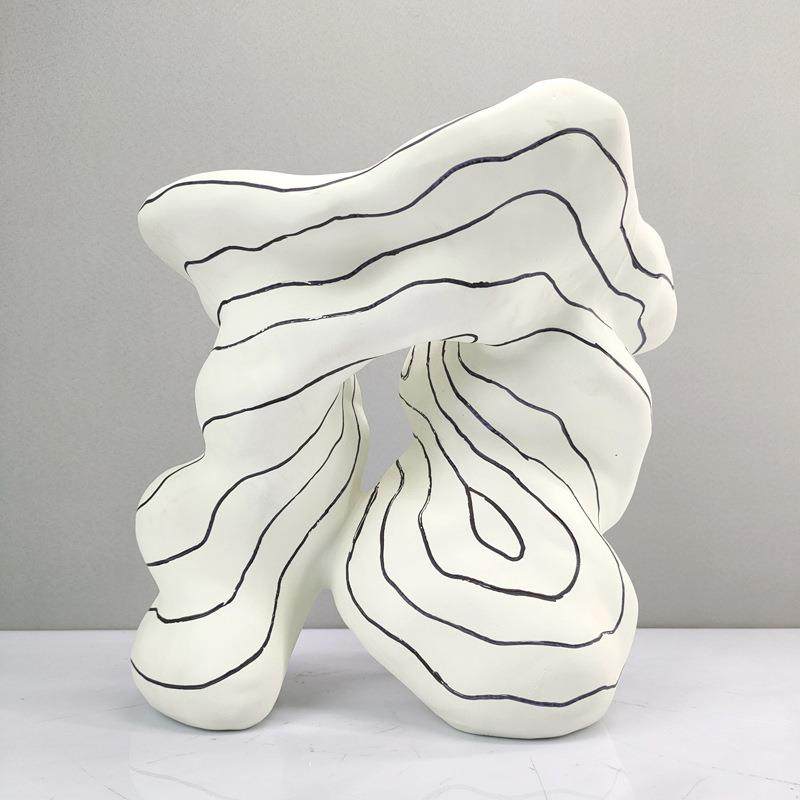 现代简约黑白线条抽象树脂雕塑摆件样板房售楼处书房客厅软装饰品