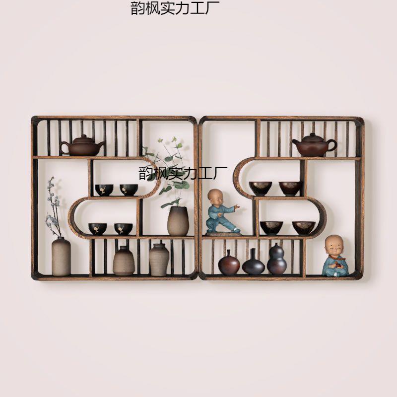 博古架实木中式挂墙壁挂式多宝阁隔断置物架客厅茶具摆件架书架