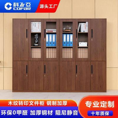 科飞亚钢制木纹文件柜办公室铁皮柜更衣柜资料档案柜矮柜收纳