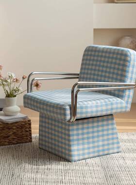 美之趣可旋转沙发椅客厅阳台休闲懒人沙发椅现代简约蓝色格子单椅
