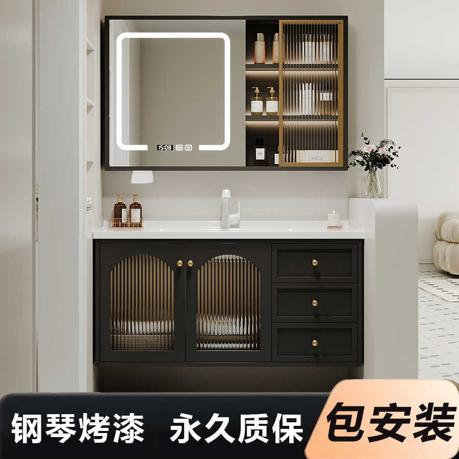 法式中古风橡木浴室柜陶瓷一体盆