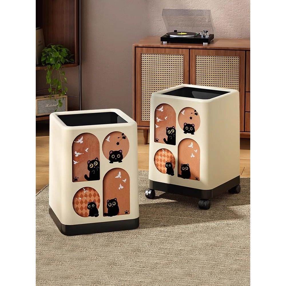 日本垃圾桶家用客厅2025新款高颜值轻奢高档卧室中古风带盖带轮子