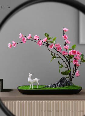 创梅意真花植物栽客厅电视仿柜桌面仿真花假山陶瓷小20189鹿装饰