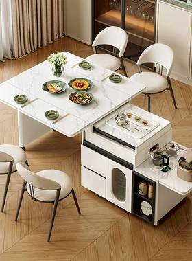 移动折伸缩叠饭桌中岛台拉伸餐茶桌一体小型沃顿用岩户板HCJ餐桌