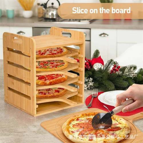 竹KWD披萨板厨烘焙点心托盘带手柄抽拉式盘托置物房架实木制上菜