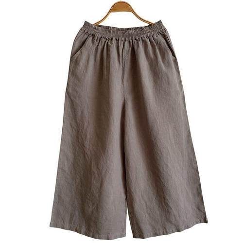 2162汉麻阔腿九分39133裤微裤喇纯搭色裤直筒14支百松紧腰