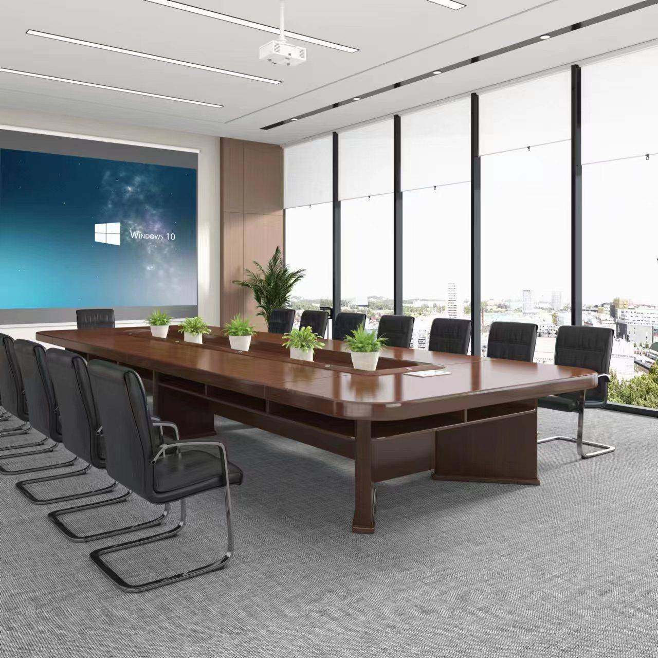 办公家具会务议桌长桌商贴皮圆形漆会议室桌椅油组椭d6合简约风实