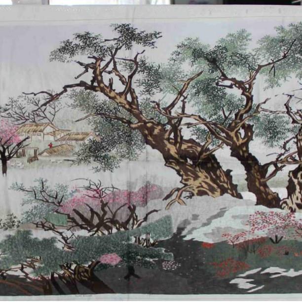 苏绣绣片工单面绣客厅办公室室会议装饰画水苏558州手刺绣山画