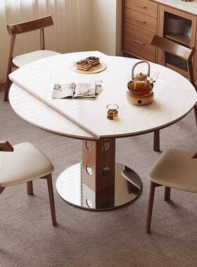 法式复古可餐伸缩餐桌叠椅组合家用YFL小户型方折圆两用黑色桌