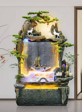 水幕室墙假山FUY喷景泉流水摆件别墅公茶客厅鱼缸办玄关落地生财