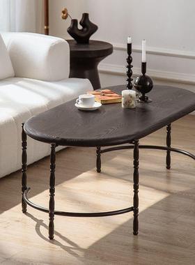 式家中古风黑色圆形沙发边几MDY小复古做旧客厅户型茶几用法床头