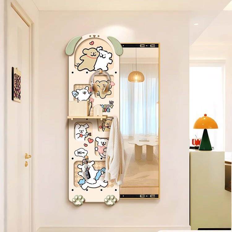 线条纳小狗衣推拉厅全身镜收置物架客隐藏穿8477衣镜洞洞板玄关帽