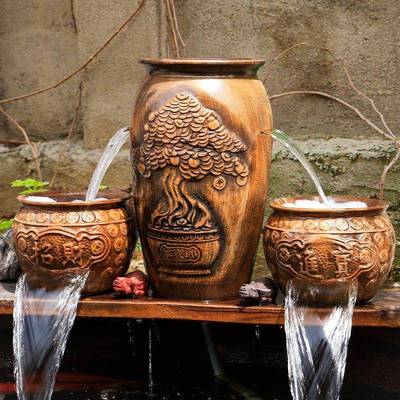 全套养造景鱼池瀑陶瓷古法鱼缸摆件陶罐循环DCE鱼水布生态滤流水