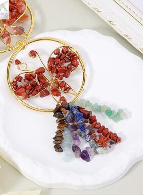 欧时尚美天然水晶碎石七彩蝴蝶件客厅壁窗户装挂H762饰手工墙编织